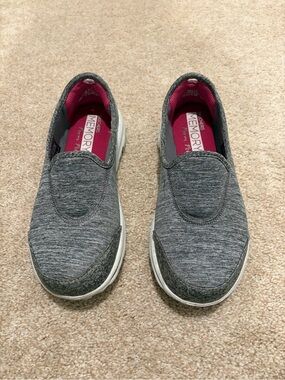 Skechers Women's Gray Slip-On Memory Foam Shoes with Pink Insole